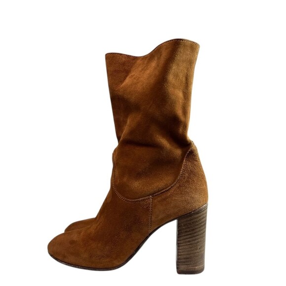 Free People DAKOTA Cognac Suede Slouch Mid Calf Heeled Boots $188 EU 37, 6.5 - Picture 2 of 10